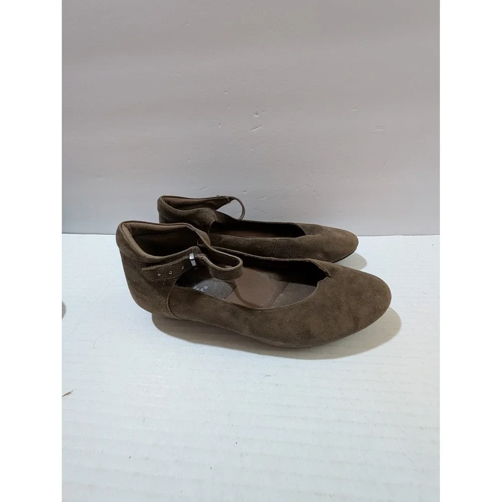 Earthies by Earth Womens 7.5 B Brown Suede Leather Ankle Strap Notched Flats